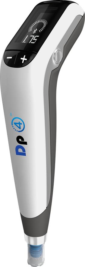 The Dp4 microneedling device: a fourth-generation Dermapen with digital depth display and 16-needle cartridge.
